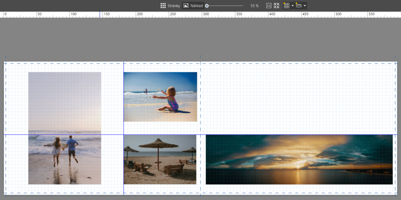 Jak vytvořit fotoknihu, mřížka a pravítka, vodicí linky