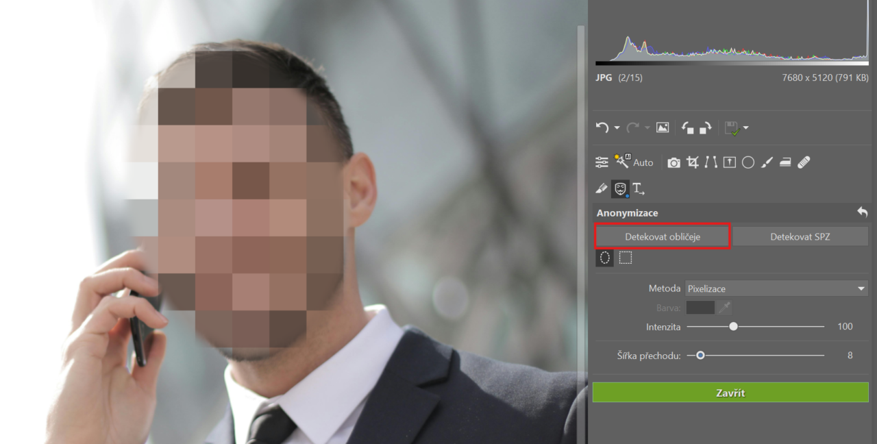 Nástroj Anonymizace, detekovat obličej